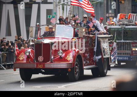 Manhattan, New York,USA - November 11. 2019: Old Fire Truck during the Veterans Day Parade on Fifth Avenue in NYC Stock Photo