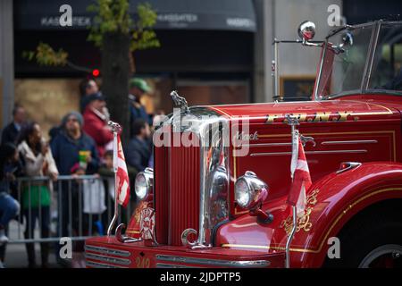Manhattan, New York,USA - November 11. 2019: Front of Mack Fire Truck driving on Fifth Avenue at the Veterans Day Parade Stock Photo