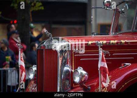 Manhattan, New York,USA - November 11. 2019: Front of Mack Fire Truck driving on Fifth Avenue at the Veterans Day Parade Stock Photo