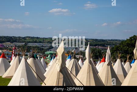 Glastonbury Festival 2022. Wednesday First Day 22 June 2022. Credit: Alamy Live News/Charlie Raven Stock Photo