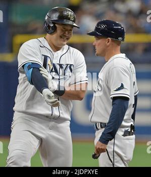 New York Yankees hitting coach Sean Casey () in the ninth inning of a  baseball game Friday, July 14, 2023, in Denver.(AP Photo/David Zalubowski  Stock Photo - Alamy