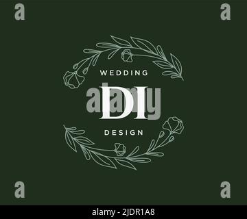 DI Initials letter Wedding monogram logos collection, hand drawn modern minimalistic and floral templates for Invitation cards, Save the Date, elegant Stock Vector