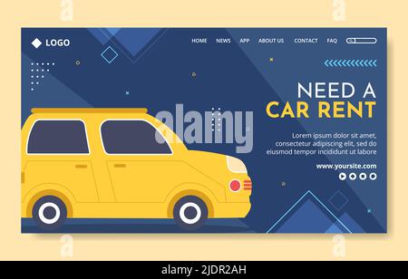Car Rental Social Media Landing Page Template Flat Cartoon Background Vector Illustration Stock Vector