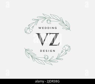 VZ Initials letter Wedding monogram logos collection, hand drawn modern minimalistic and floral templates for Invitation cards, Save the Date, elegant Stock Vector