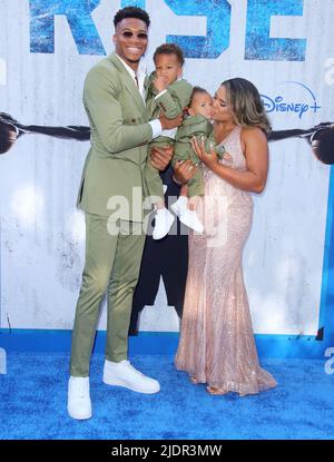 Burbank, USA. 22nd June, 2022. Giannis Antetokounmpo, Liam Charles Antetokounmpo, Maverick Shai Antetokounmpo, Mariah Riddlesprigger arrives at The Disney RISE Premiere held at Disney Studios in Burbank, CA on Wednesday June 22, 2022. (Photo By Juan Pablo Rico/Sipa USA) Credit: Sipa USA/Alamy Live News Stock Photo