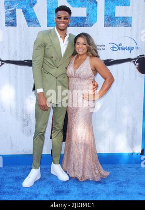 Burbank, USA. 22nd June, 2022. Giannis Antetokounmpo, Mariah Riddlesprigger arrives at The Disney RISE Premiere held at Disney Studios in Burbank, CA on Wednesday June 22, 2022. (Photo By Juan Pablo Rico/Sipa USA) Credit: Sipa USA/Alamy Live News Stock Photo