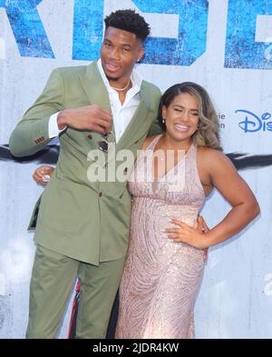 Burbank, USA. 22nd June, 2022. Giannis Antetokounmpo, Mariah Riddlesprigger arrives at The Disney RISE Premiere held at Disney Studios in Burbank, CA on Wednesday June 22, 2022. (Photo By Juan Pablo Rico/Sipa USA) Credit: Sipa USA/Alamy Live News Stock Photo