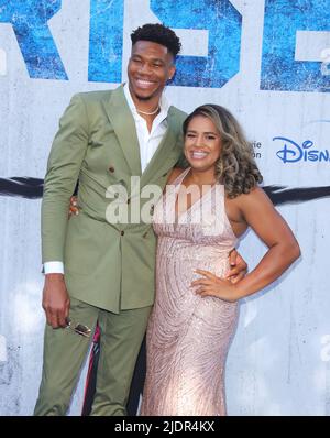 Burbank, USA. 22nd June, 2022. Giannis Antetokounmpo, Mariah Riddlesprigger arrives at The Disney RISE Premiere held at Disney Studios in Burbank, CA on Wednesday June 22, 2022. (Photo By Juan Pablo Rico/Sipa USA) Credit: Sipa USA/Alamy Live News Stock Photo