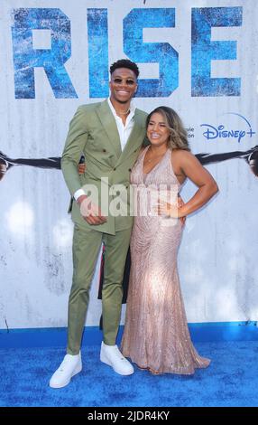 Burbank, USA. 22nd June, 2022. Giannis Antetokounmpo, Mariah Riddlesprigger arrives at The Disney RISE Premiere held at Disney Studios in Burbank, CA on Wednesday June 22, 2022. (Photo By Juan Pablo Rico/Sipa USA) Credit: Sipa USA/Alamy Live News Stock Photo