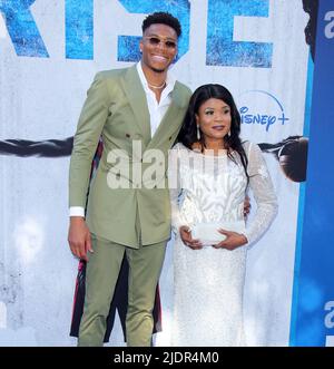 Burbank, USA. 22nd June, 2022. Giannis Antetokounmpo, Veronica Antetokounmpo arrives at The Disney RISE Premiere held at Disney Studios in Burbank, CA on Wednesday June 22, 2022. (Photo By Juan Pablo Rico/Sipa USA) Credit: Sipa USA/Alamy Live News Stock Photo