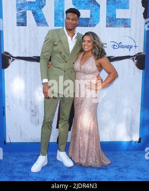 Burbank, USA. 22nd June, 2022. Giannis Antetokounmpo, Mariah Riddlesprigger arrives at The Disney RISE Premiere held at Disney Studios in Burbank, CA on Wednesday June 22, 2022. (Photo By Juan Pablo Rico/Sipa USA) Credit: Sipa USA/Alamy Live News Stock Photo