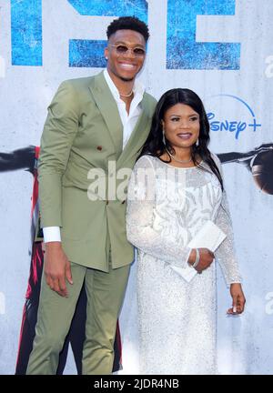 Burbank, USA. 22nd June, 2022. Giannis Antetokounmpo, Veronica Antetokounmpo arrives at The Disney RISE Premiere held at Disney Studios in Burbank, CA on Wednesday June 22, 2022. (Photo By Juan Pablo Rico/Sipa USA) Credit: Sipa USA/Alamy Live News Stock Photo