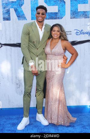 Burbank, USA. 22nd June, 2022. Giannis Antetokounmpo, Mariah Riddlesprigger arrives at The Disney RISE Premiere held at Disney Studios in Burbank, CA on Wednesday June 22, 2022. (Photo By Juan Pablo Rico/Sipa USA) Credit: Sipa USA/Alamy Live News Stock Photo