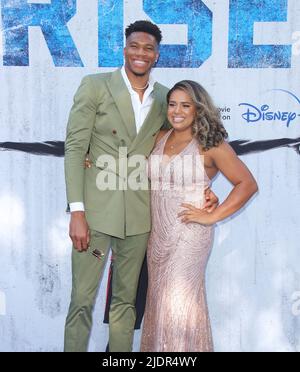 Burbank, USA. 22nd June, 2022. Giannis Antetokounmpo, Mariah Riddlesprigger arrives at The Disney RISE Premiere held at Disney Studios in Burbank, CA on Wednesday June 22, 2022. (Photo By Juan Pablo Rico/Sipa USA) Credit: Sipa USA/Alamy Live News Stock Photo