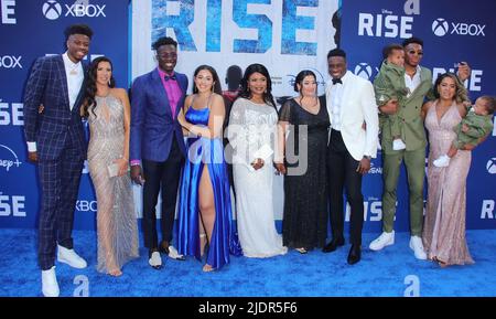 Burbank, USA. 22nd June, 2022. Kostas Antetokounmpo, Alex Antetokounmpo, Thanasis Antetokounmpo, Veronika Antetokounmpo, Giannis Antetokounmpo, Liam Charles Antetokounmpo, Maverick Shai Antetokounmpo, Mariah Riddlesprigger arrives at The Disney RISE Premiere held at Disney Studios in Burbank, CA on Wednesday June 22, 2022. (Photo By Juan Pablo Rico/Sipa USA) Credit: Sipa USA/Alamy Live News Stock Photo