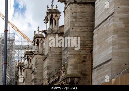 Scaffolding on the fire-damaged Notre-Dame de Paris in Paris, France, Wednesday, May 25, 2022.Photo: David Rowland / One-Image.com Stock Photo