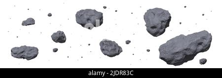 Stone asteroid belt realistic vector illustration. Meteor, space ...