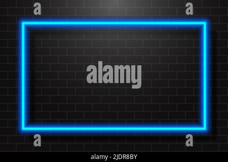Neon Glowing Rectangle Frame for Banner on Dark Empty Grunge Brick Background Stock Vector