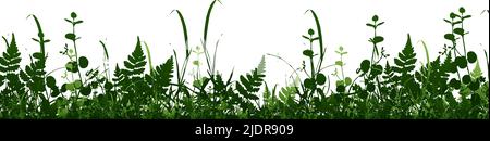 Vector bright green realistic seamless grass border isolated background. Vector illustration Stock Vector