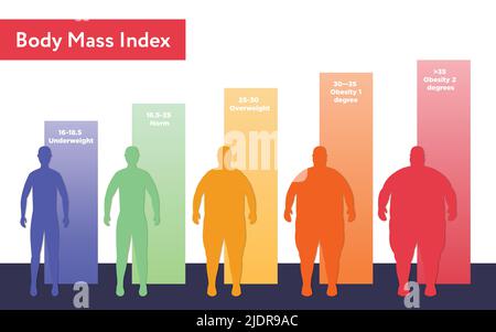 BMI chart, scale, vector illustration. Body mass index meter, weight  control measurement tool. Stock Vector