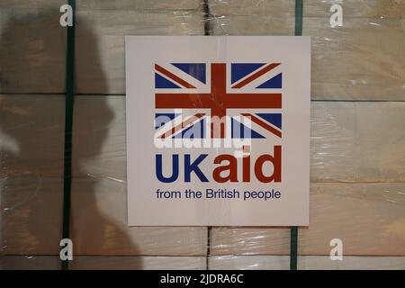 File photo dated 14/8/2014 of a UK aid label attached to boxes, as racism remains a serious problem in the aid sector which 'still reflects the power relationships of colonialism', a committee of MPs has said. Stock Photo