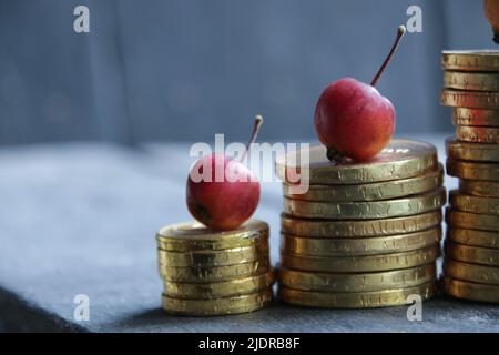 Business chart made from gold coins. Successful business concept. Stock Photo