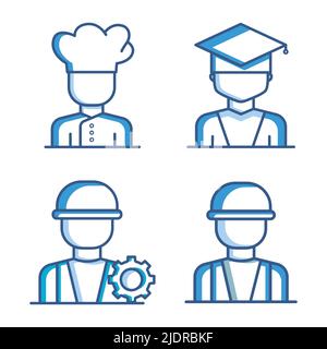Profession set icon, job. Contains such icons as chef, teacher, Mechanic service. Two tone icon style. Simple design editable Stock Vector