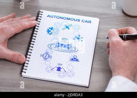 Autonomous car concept drawn on a notepad Stock Photo