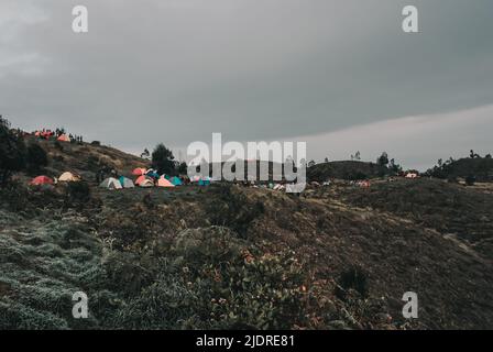 Teletubbies Hill in Prau Mountain Dieng, Wonosobo, Indonesia Stock Photo