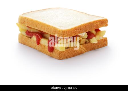 chip butty (french fry sandwich), British food Stock Photo