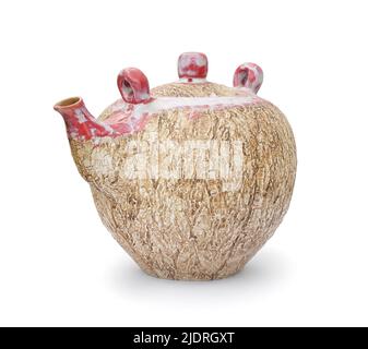 Old handmade ceramic teapot isolated on white Stock Photo