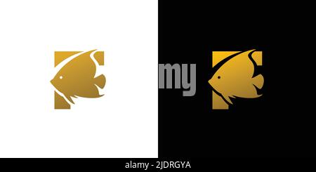 Modern and unique letter F initial fish logo design Stock Vector