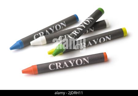 Group of colorful wax crayons isolated on white Stock Photo
