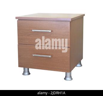 Modern wooden nightstand isolated over white Stock Photo