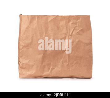 Front view of crumpled brown paper bag isolated on white Stock Photo