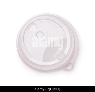 Top view of transparent plastic disposable takeaway coffee lid isolated on white Stock Photo