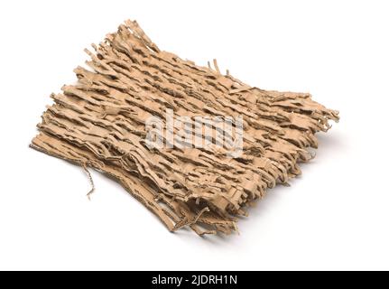 Shredded corrugated cardboard packaging isolated on white Stock Photo