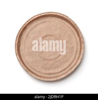 Top view of empty brown paper cake tray isolated on white Stock Photo