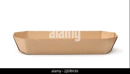 Side view empty of disposable paper fast food tray isolated on white Stock Photo