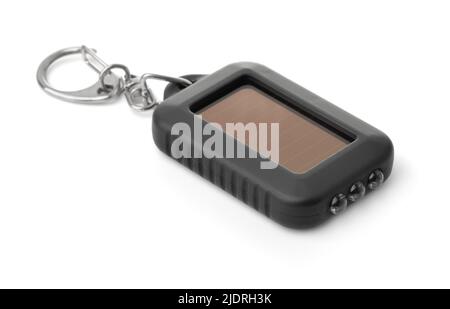 Solar powered LED keychain flashlight isolated on white Stock Photo
