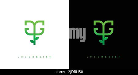 Unique and natural GG letter initial tree logo design Stock Vector