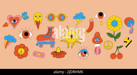 Retro Groovy Rainbow Hipster Circle. Psychedelic Hippie Rainbows Wave Stock  Vector - Illustration of happy, sticker: 269237286