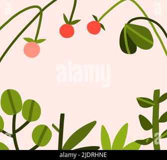 Hand drawn abstract graphic clipart illustration vector background border frame of composition with abstract boho garden nature shape,blossom flowers Stock Vector