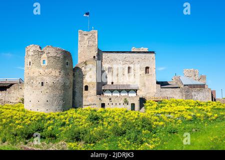 View to walls and towers of medieval castle in Rakvere. Estonia, Baltic States Stock Photo