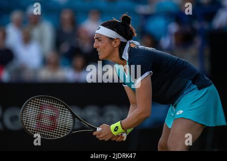 EASTBOURNE, ENGLAND - JUNE 22: Ons Jabeur of the United States during the Womens doubles quarter final playing alongside Serena Williams against Shuko Aoyama of Japan and Hao-Ching Chan of Chinese Taipei on Day Five of Rothesay International Eastbourne at Devonshire Park on June 22, 2022 in Eastbourne, England. (Photo by Sebastian Frej) Credit: Sebo47/Alamy Live News Stock Photo