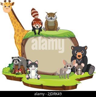 Wild animals with blank board template illustration Stock Vector Image ...