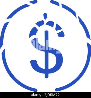 Stablecoin crash in downtrend. Stable coin price falls down. Cryptocurrency crisis falling coin icon and arrow vector illustration. Stock Vector