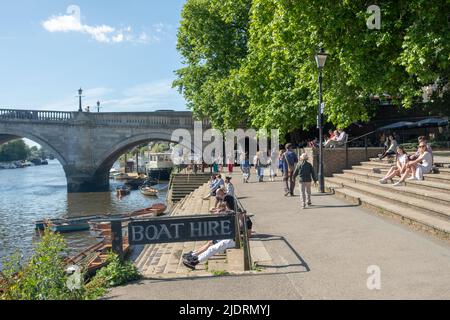 London- May 2022: Boat hire on the River Thames by Richmond Bridge, south west London Stock Photo