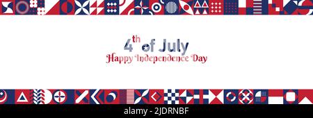 Happy 4th of July Abstract Independence Day Background Freedom Day Annual American holiday celebration poster. Horizontal website header banner vector Stock Vector