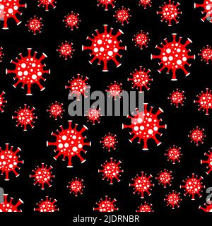 Virus cell, medical illustration, seamless pattern pox, Covid virus cells on black background. Microbiological vector background. Stock Vector